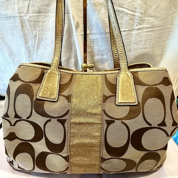 COACH Signature Stripe Framed Carryall Tote - Picture 4 of 13